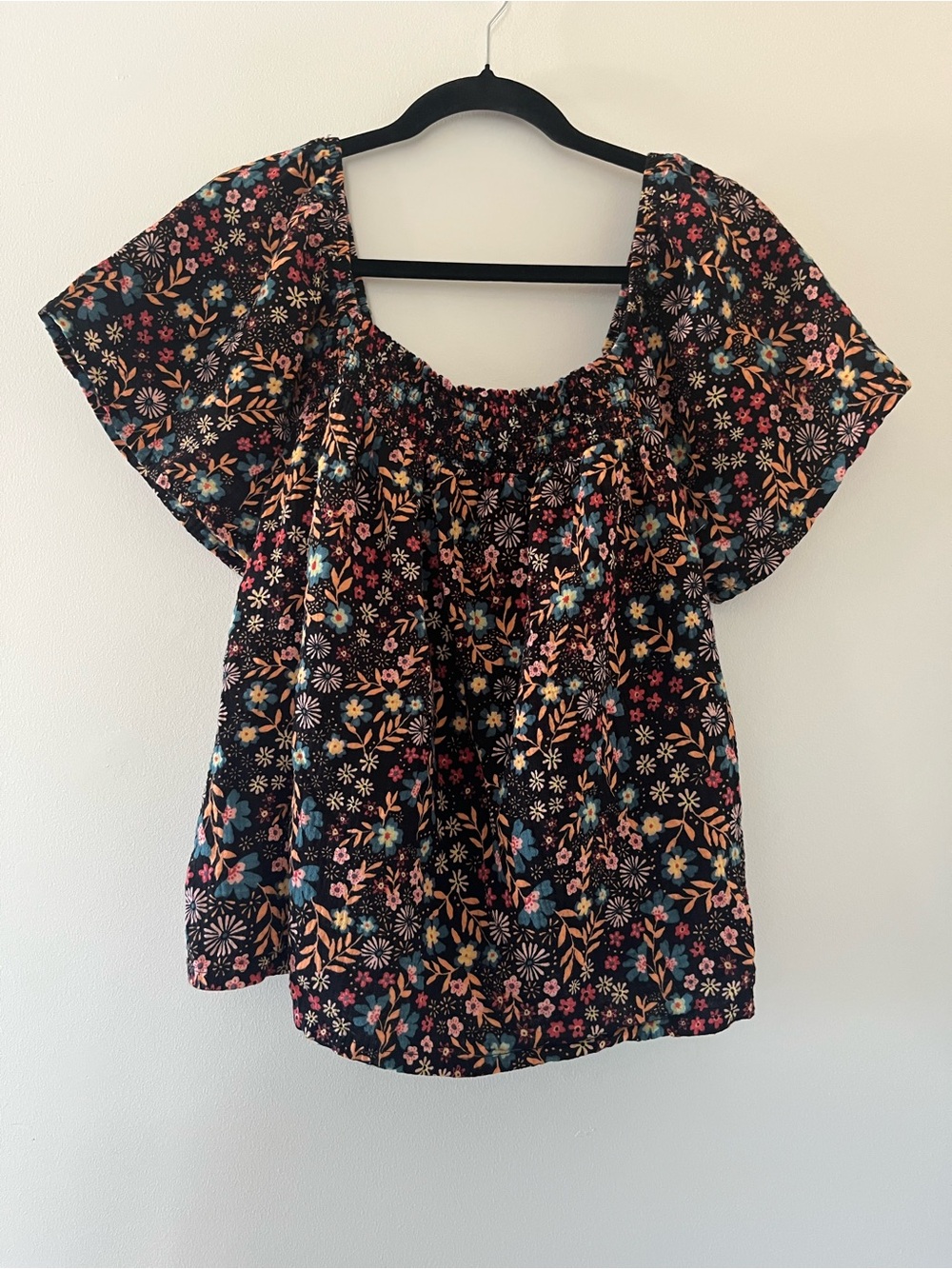 100% Cotton Floral Print Flutter Sleeve Peasant Top Cottagecore Farm Prairie
